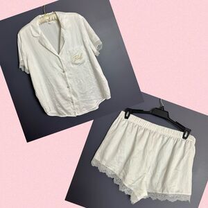 Victoria's Secret White Pajama Set with Lace Trim